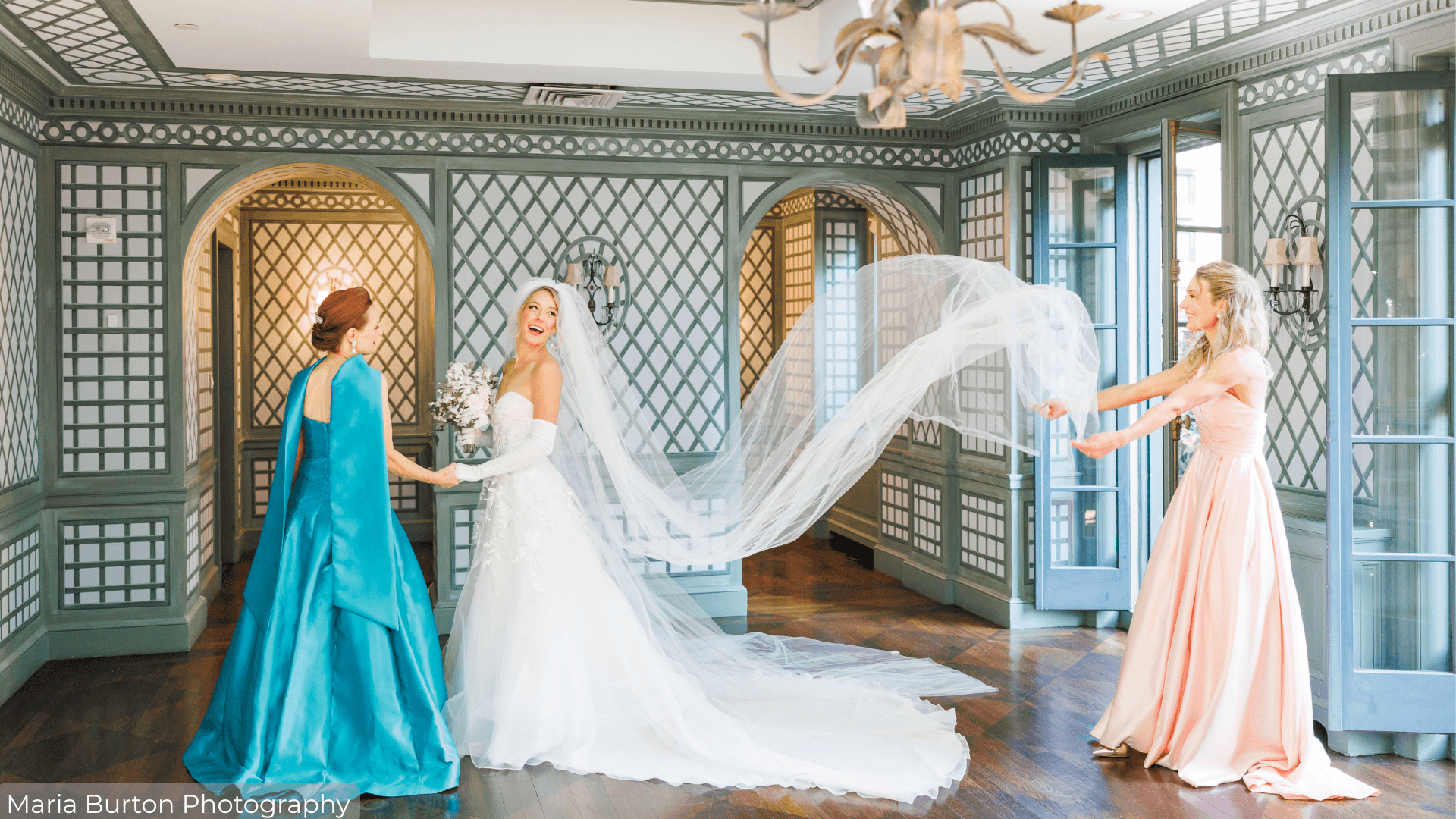 Bride with mother and sister getting ready