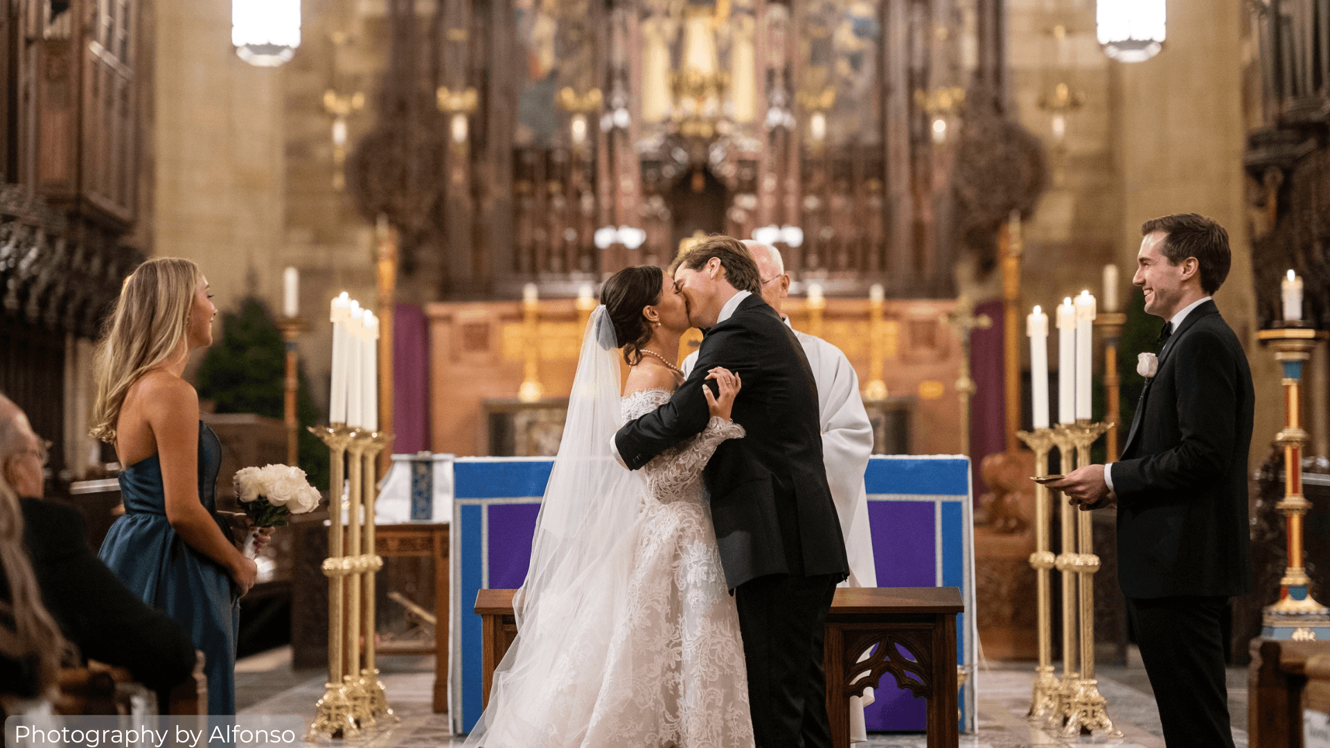 Bride and Groom Kissing at the ceremony