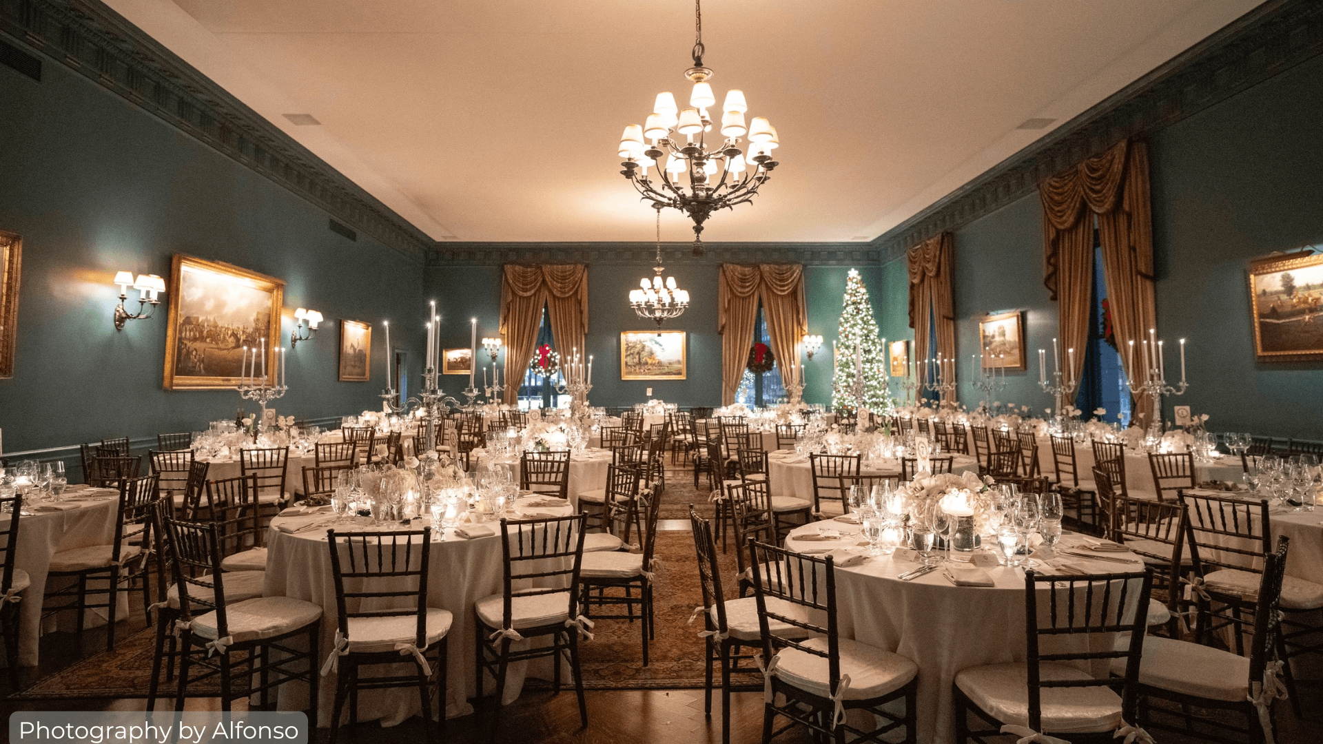 Reception room set up for the evening